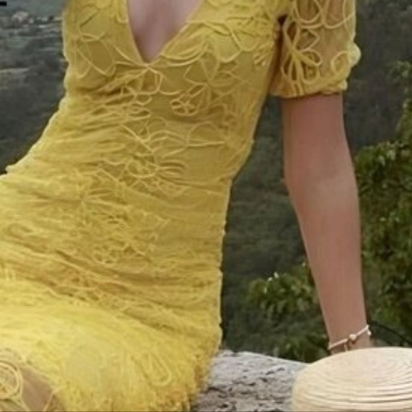 Zara | Yellow Lace Ruched Midi Dress - Picture 2 of 11